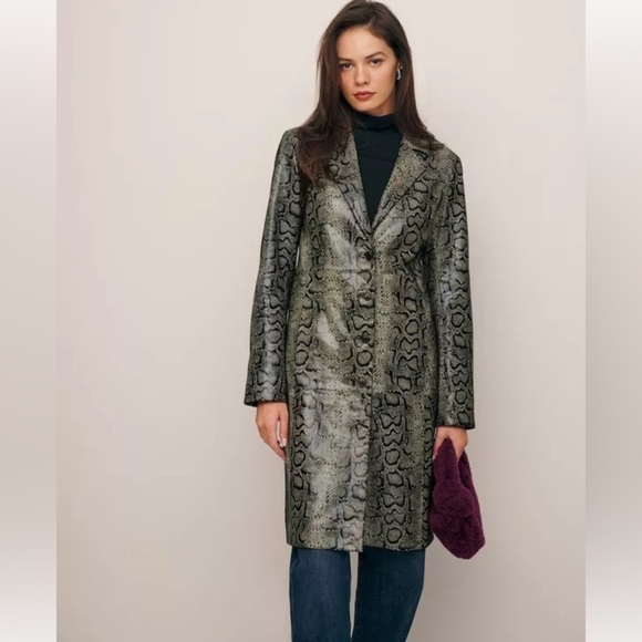 Veda Snake Print Leather Jacket - Black and Gray - Picture 3 of 13